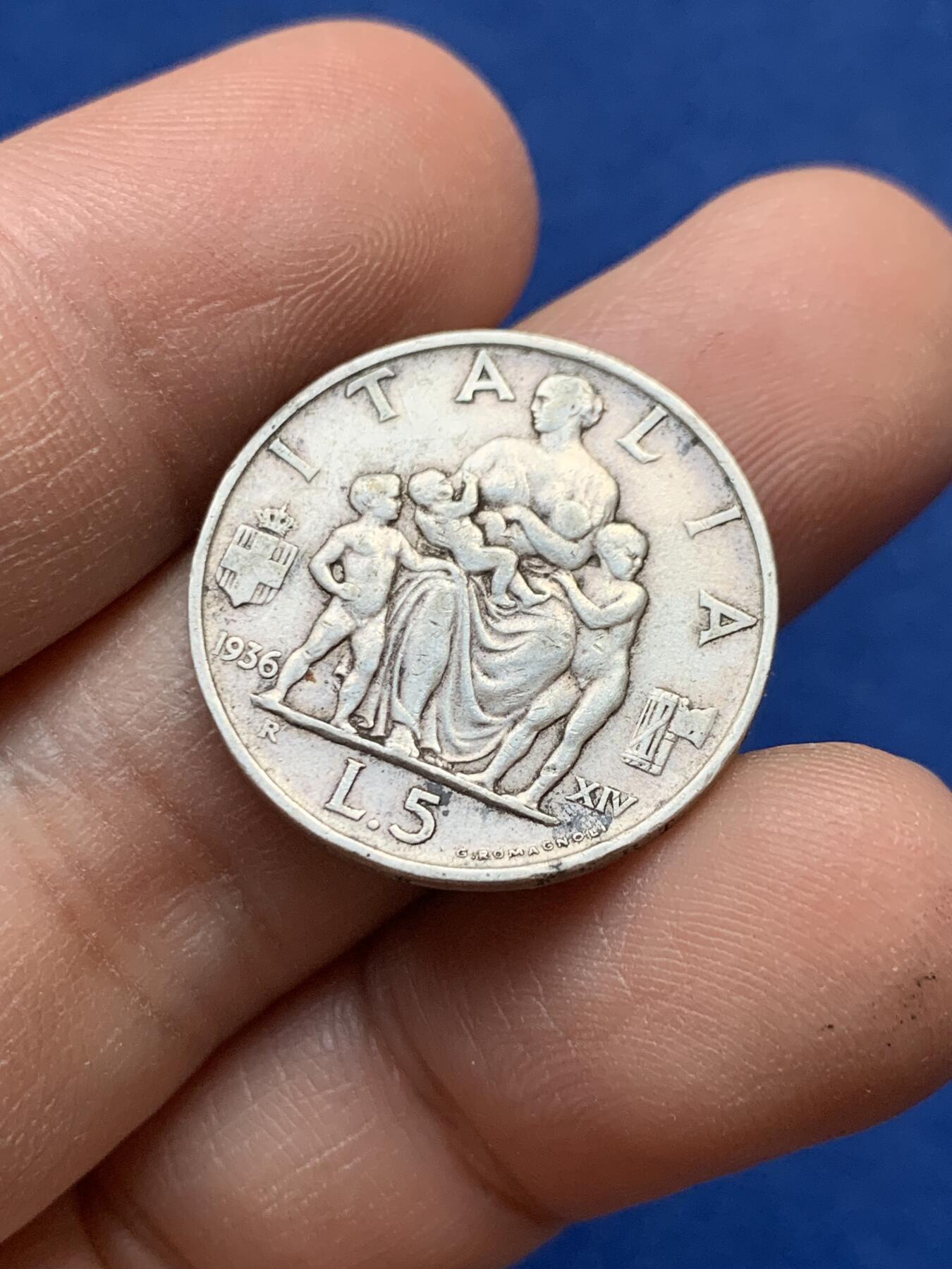 《竞宝斋》第441场 周日，周一，2场连拍 （全场包邮） 意大利1936年伊曼纽尔三世5里拉银币