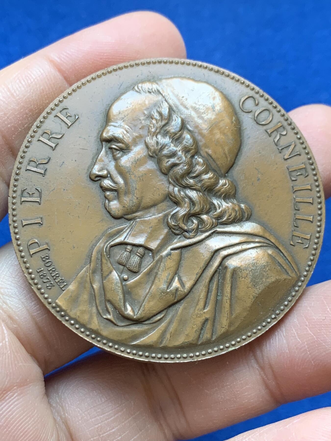 《竞宝斋》第441场 周日，周一，2场连拍 （全场包邮） 法国人物大铜章 悲剧大师皮埃尔·高乃依 直径50.2mm 重量68.8g 1978 丰饶角铜标