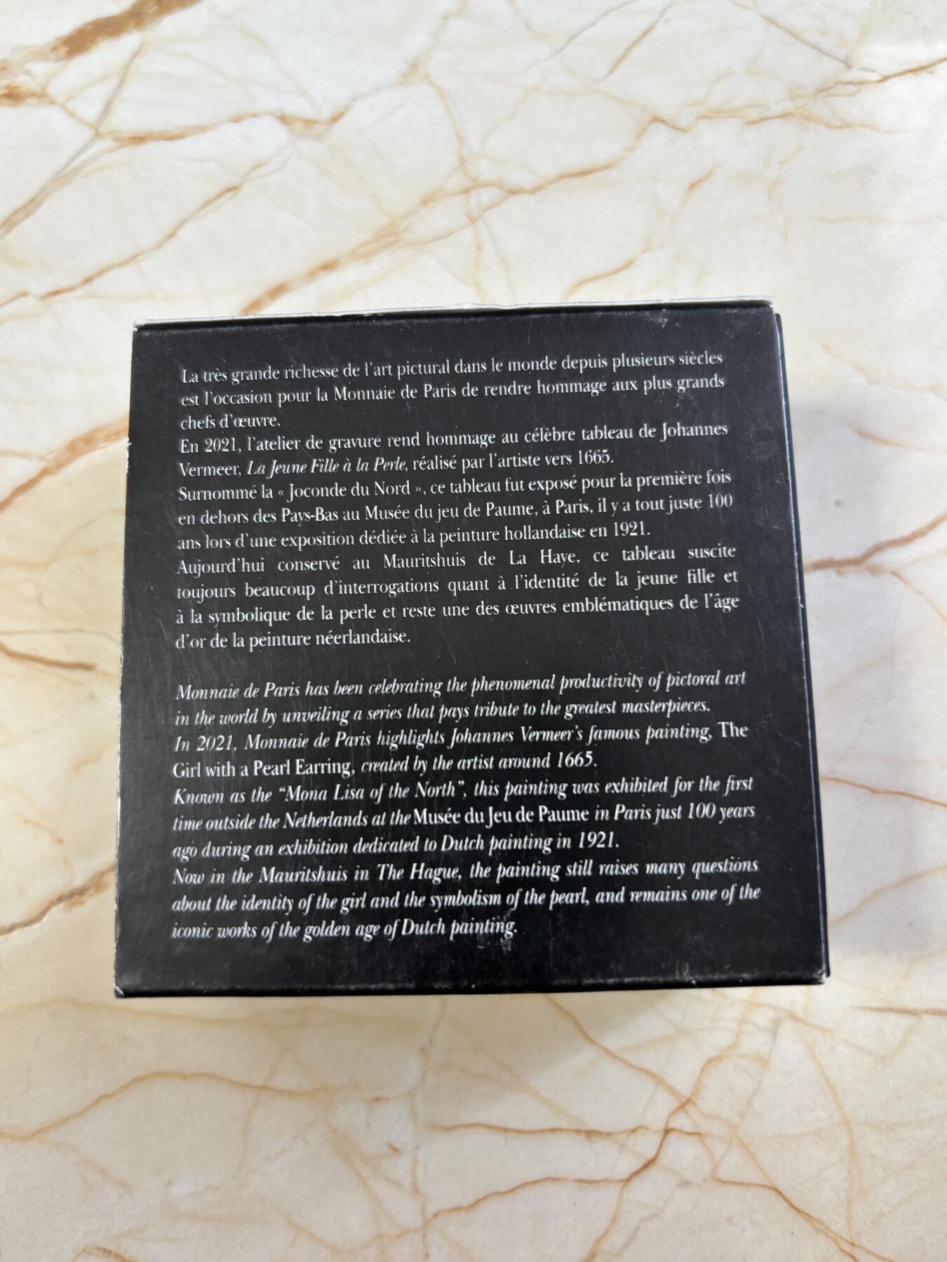 第183期拍卖 法国2021名画系列戴珍珠耳环的少女22克纪念银币，999银，22.2克，发行3000枚