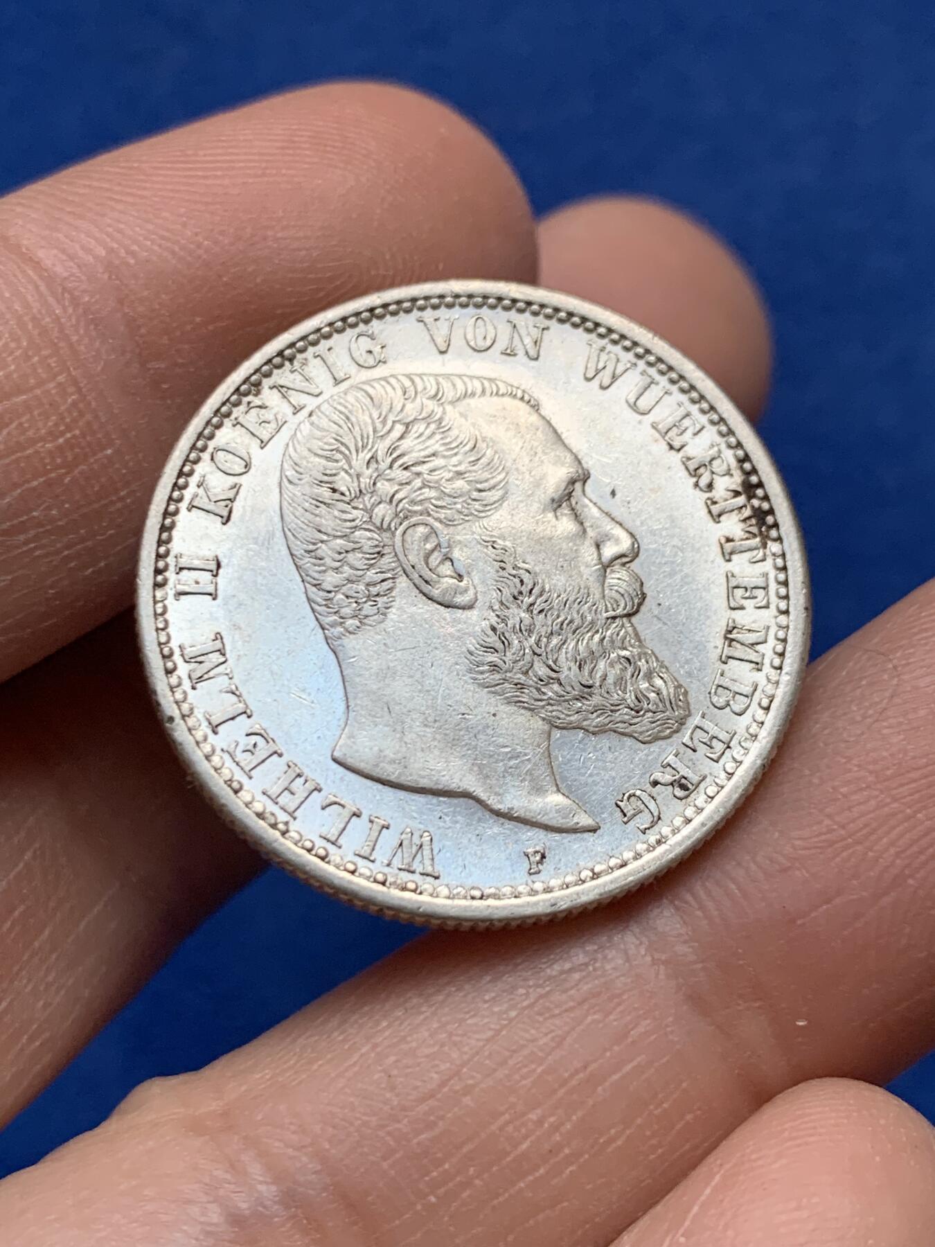 《竞宝斋》第441场 周日，周一，2场连拍 （全场包邮） 德国1912年符登堡2马克银币 好品  底板品相光度都很好