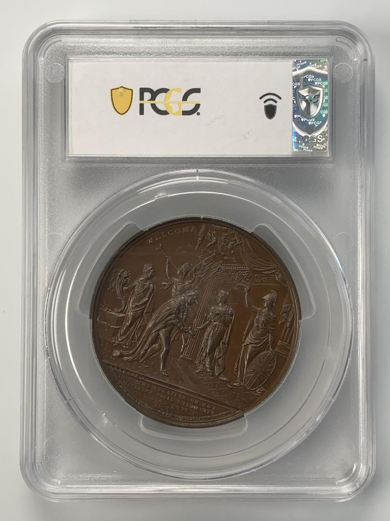 掌中浮雕-藏着的欧洲第043场  PCGS SP63 ：1837年英国维多利亚女王访问伦敦纪念大铜章 ，61mm
