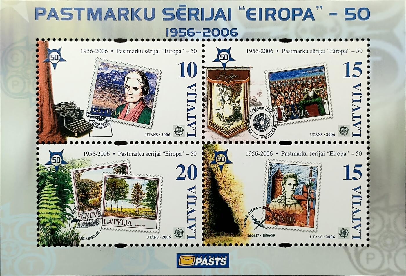 ↓君缘收藏660期☞钱币邮品↓无佣金、可寄存、满30元包邮  拉脱维亚邮票，2006年欧洲邮票发行50周年票中票小全张