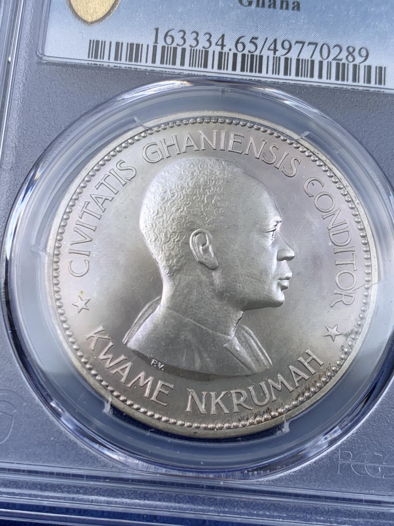 《竞宝斋》第441场 周日，周一，2场连拍 （全场包邮） PCGS PR65 加纳1958年10先令精制大银币 轻微包浆光度好