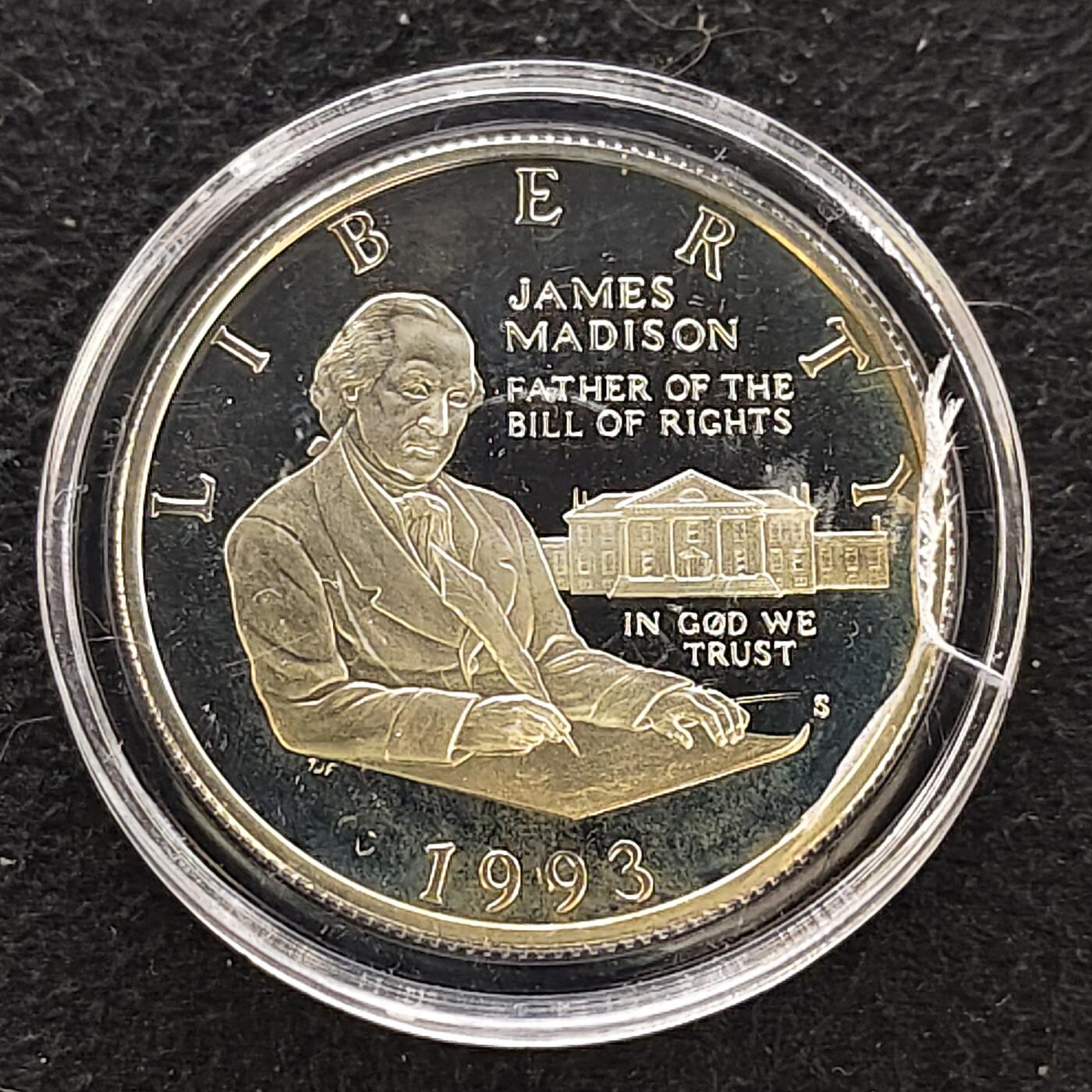 【全场包邮】纯粹捡漏拍480场（免费代拍第17场） 美国1993年半元麦迪逊和权利法案精制纪念银币