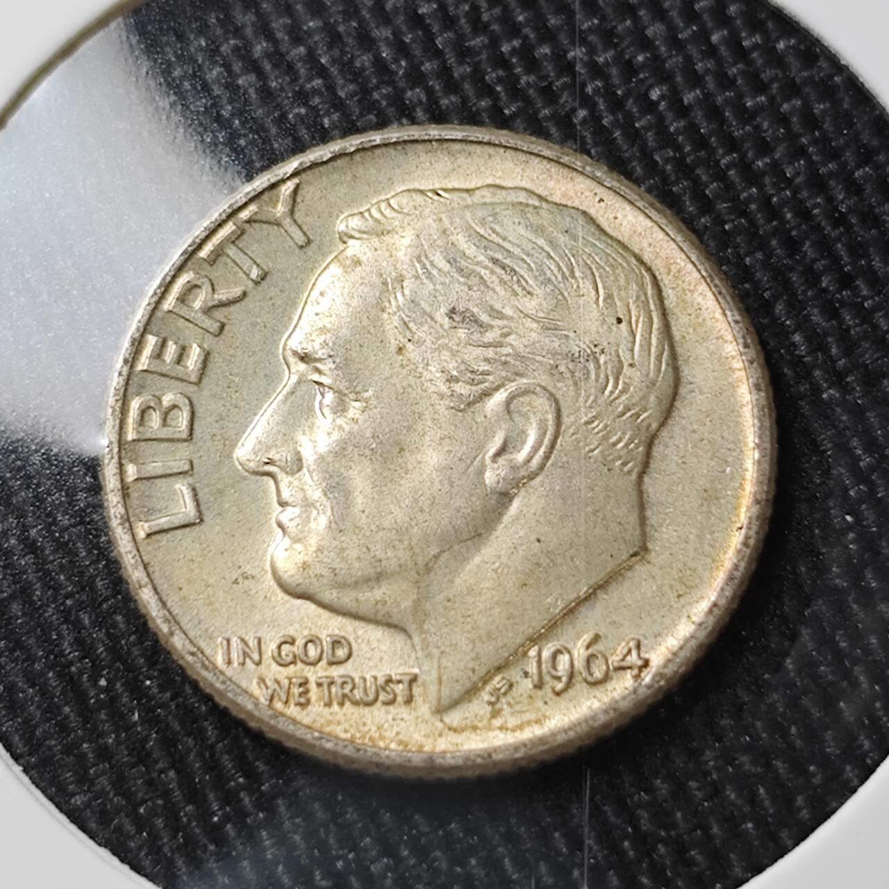 KK钱币收藏小铺 （套币 好品/批量散币 银币）专场  2月预留时间 周末发货   1964美国10分银币 好品