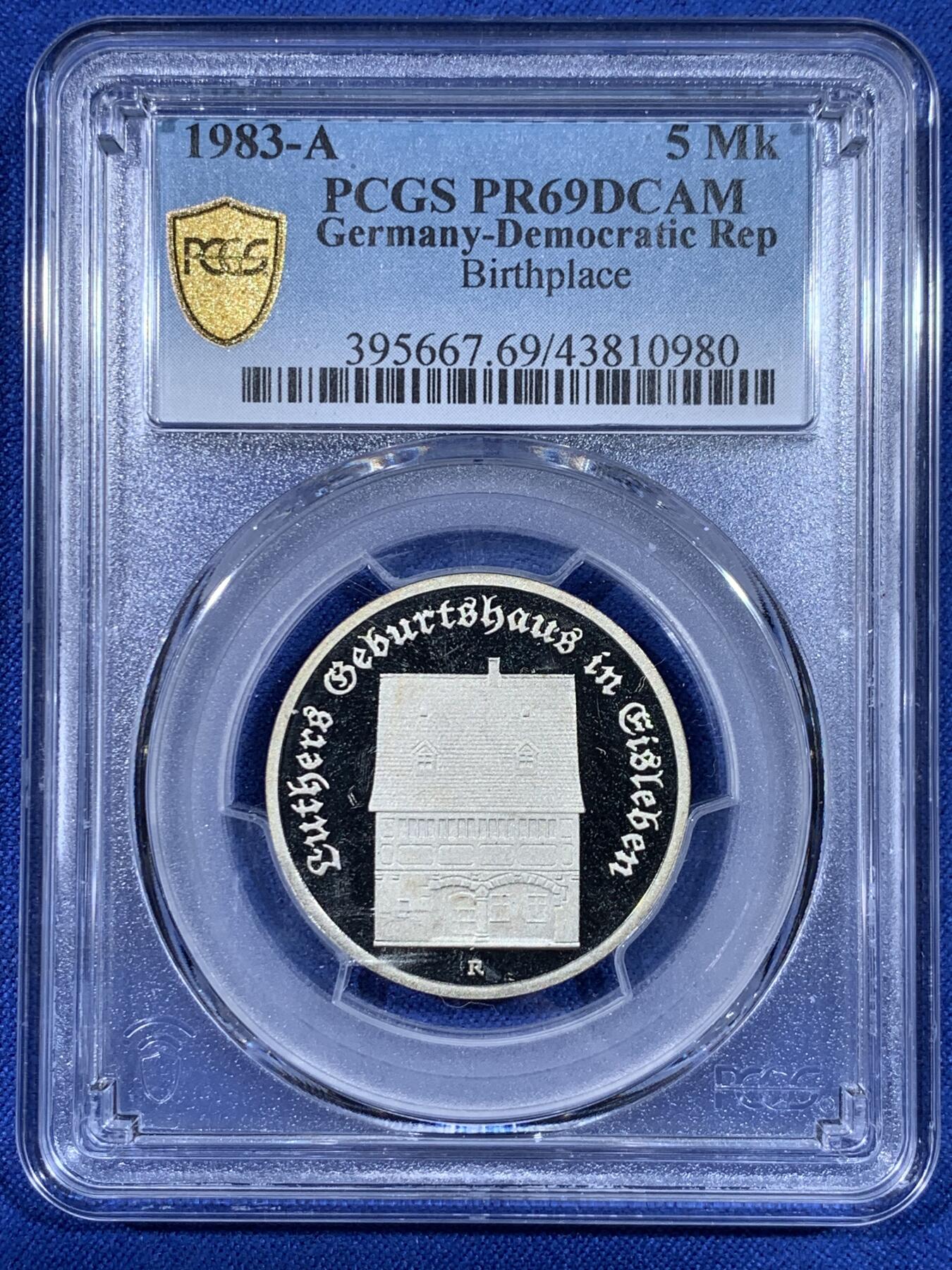 《竞宝斋》第441场 周日，周一，2场连拍 （全场包邮） PCGS PR69DCAM 德国1983年马丁·路德出生500周年5马克