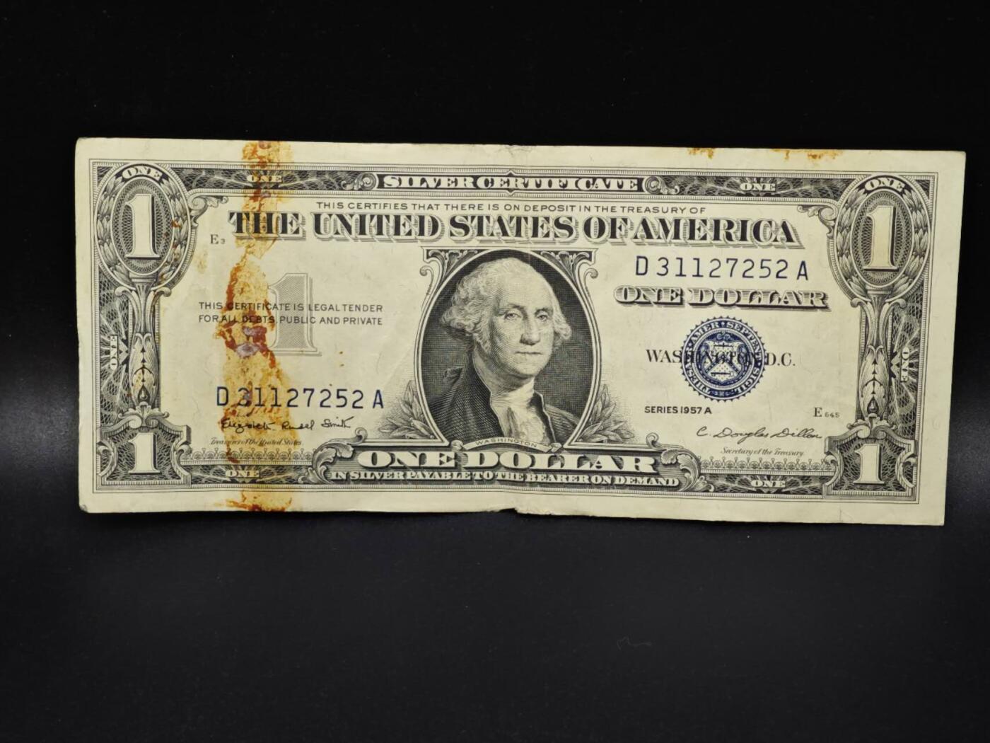 【淘币小摊】实时拍第八百零六拍   纸币场   满百包邮可预留二周 每周一统一发货   美国1957年一美元纸币【有折】