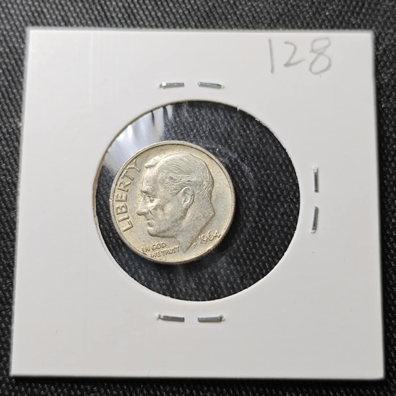 KK钱币收藏小铺 （套币 好品/批量散币 银币）专场  2月预留时间 周末发货  1964美国10分银币