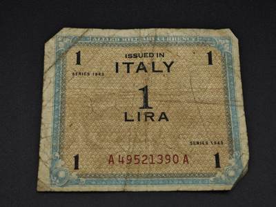 【淘币小摊】实时拍第八百零六拍   纸币场   满百包邮可预留二周 每周一统一发货   - 意大利1943年1里拉纸币【有折】