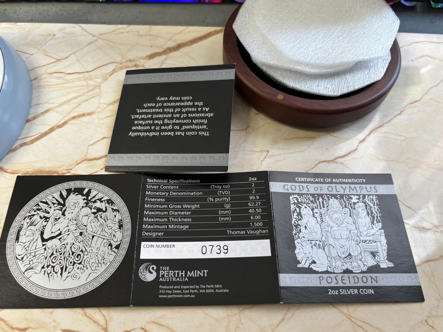 第183期拍卖 图瓦卢2014年奥林匹斯众神2海神波塞冬2盎司纪念银币，999银，发行1500枚