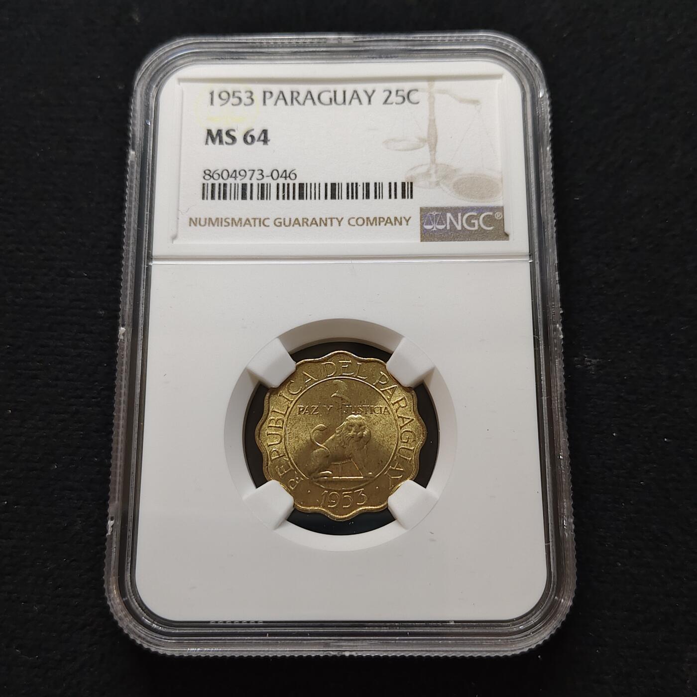 【全场包邮】纯粹捡漏拍481场（免费代拍第18场） 巴拉圭1953年25分-NGC MS64