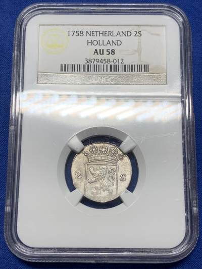 《竞宝斋》第441场 周日，周一，2场连拍 （全场包邮） - NGC AU58 荷兰1758年2s银币 购自欧洲老藏家 几乎无流通痕迹 老盒严评