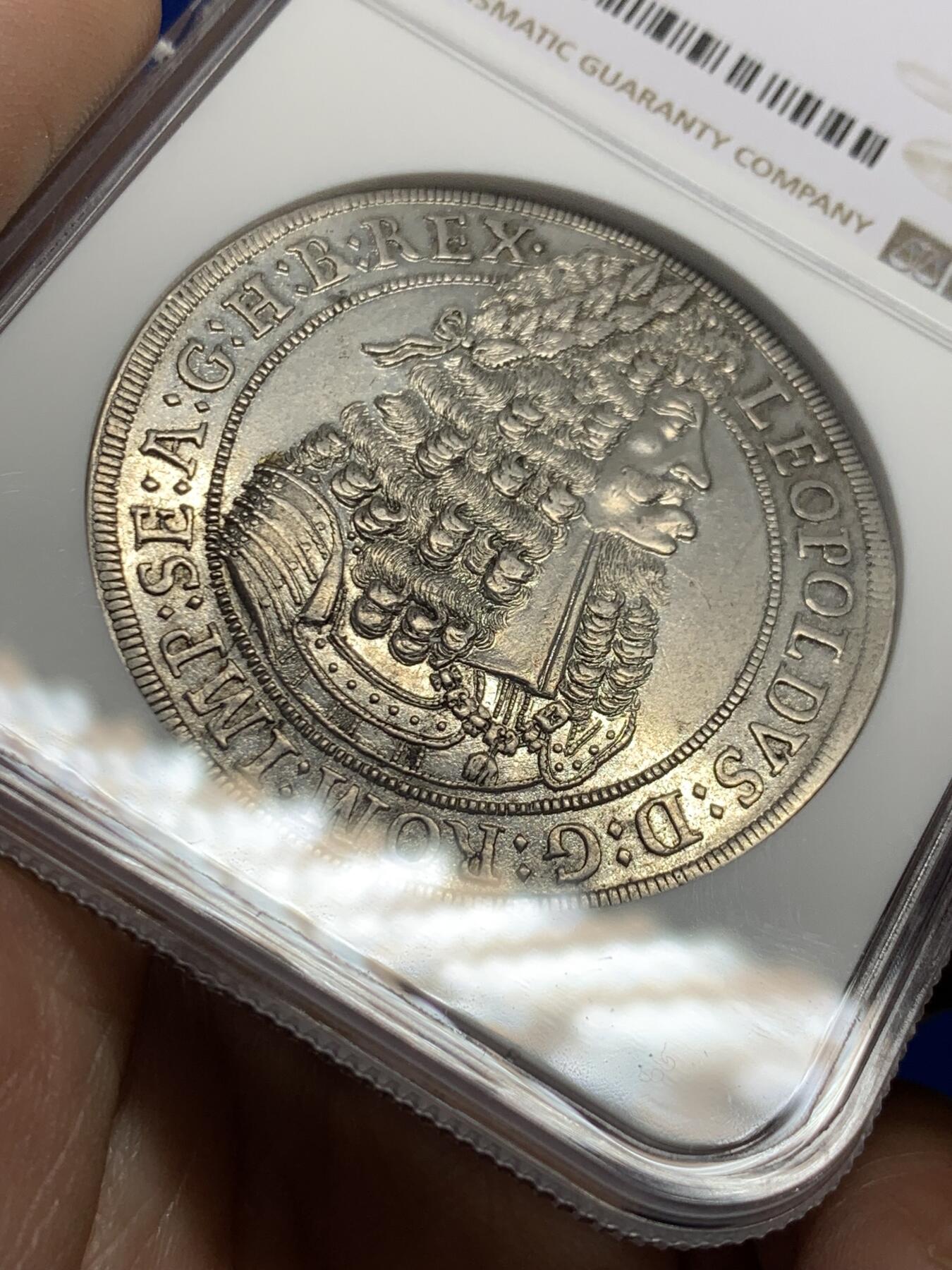 《竞宝斋》第441场 周日，周一，2场连拍 （全场包邮） NGC AU58 神圣罗马帝国 1698年 奥地利哈布斯堡王朝 利奥波德 猪嘴泰勒大银币