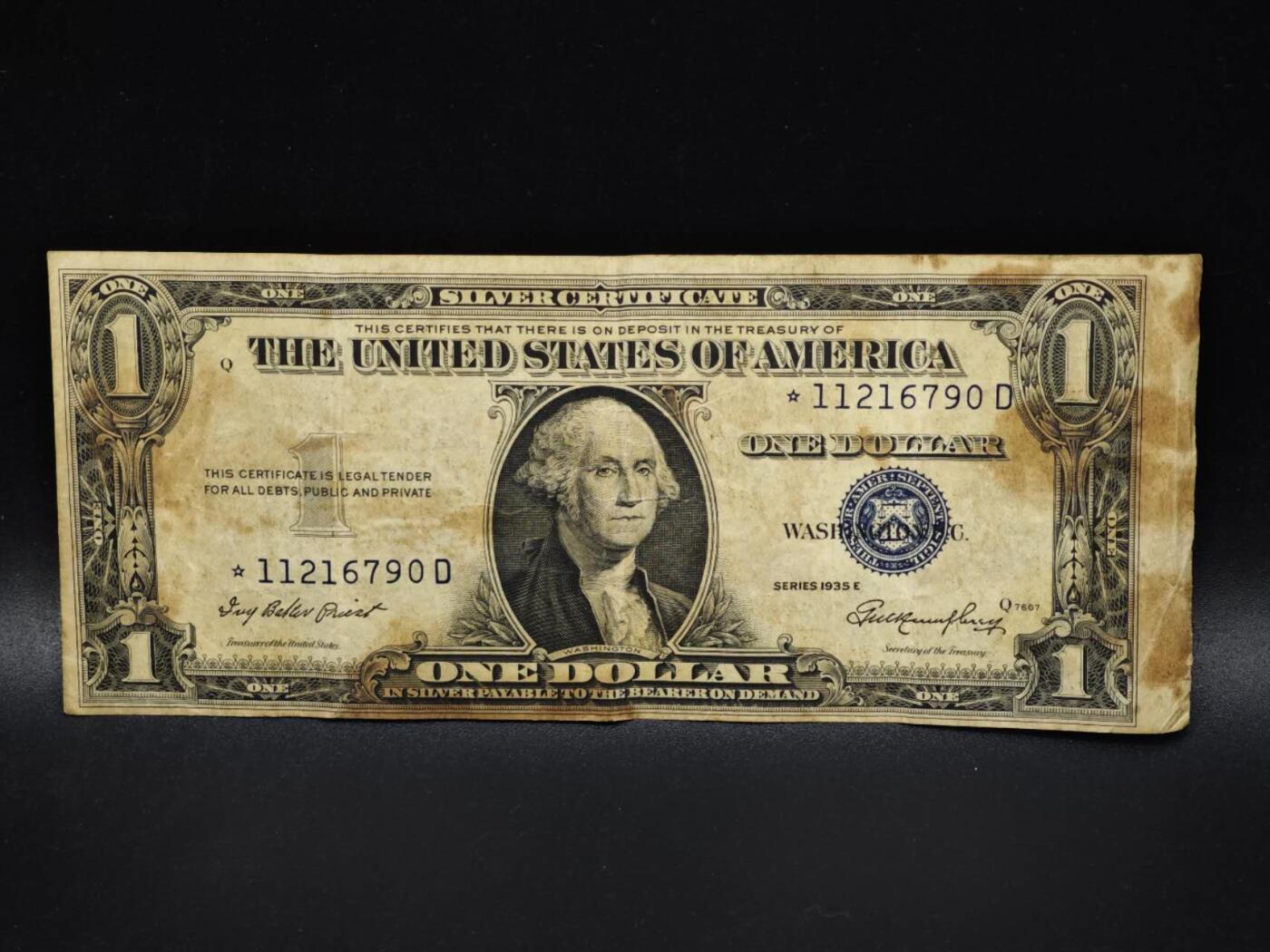 【淘币小摊】实时拍第八百零六拍   纸币场   满百包邮可预留二周 每周一统一发货   美国1935年一美元纸币【有折】