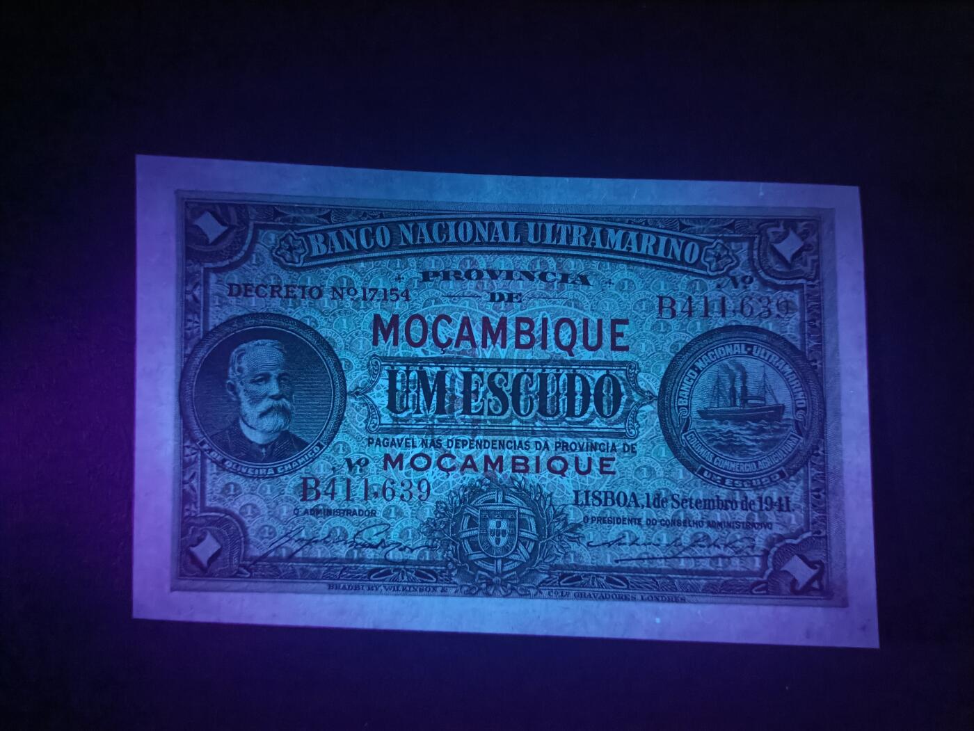 2025十一月第六期，总第204期 葡属莫桑比克1941年1艾斯库多AUNC，稀有葡属殖民地品种，经典的大西洋银行目送船队出海图案