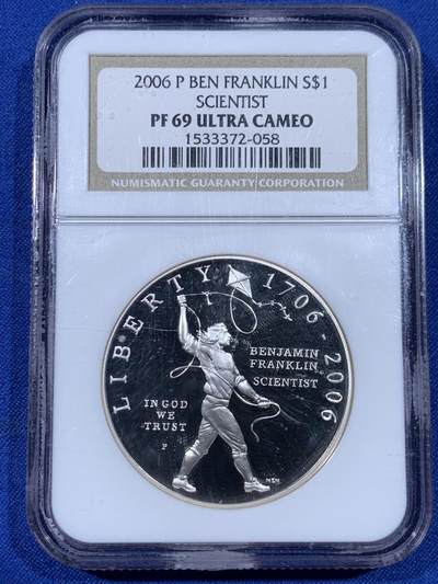 《竞宝斋》第441场 周日，周一，2场连拍 （全场包邮） - NGC PF69UC 美国2006年P版科学家富兰克林1美元大银币