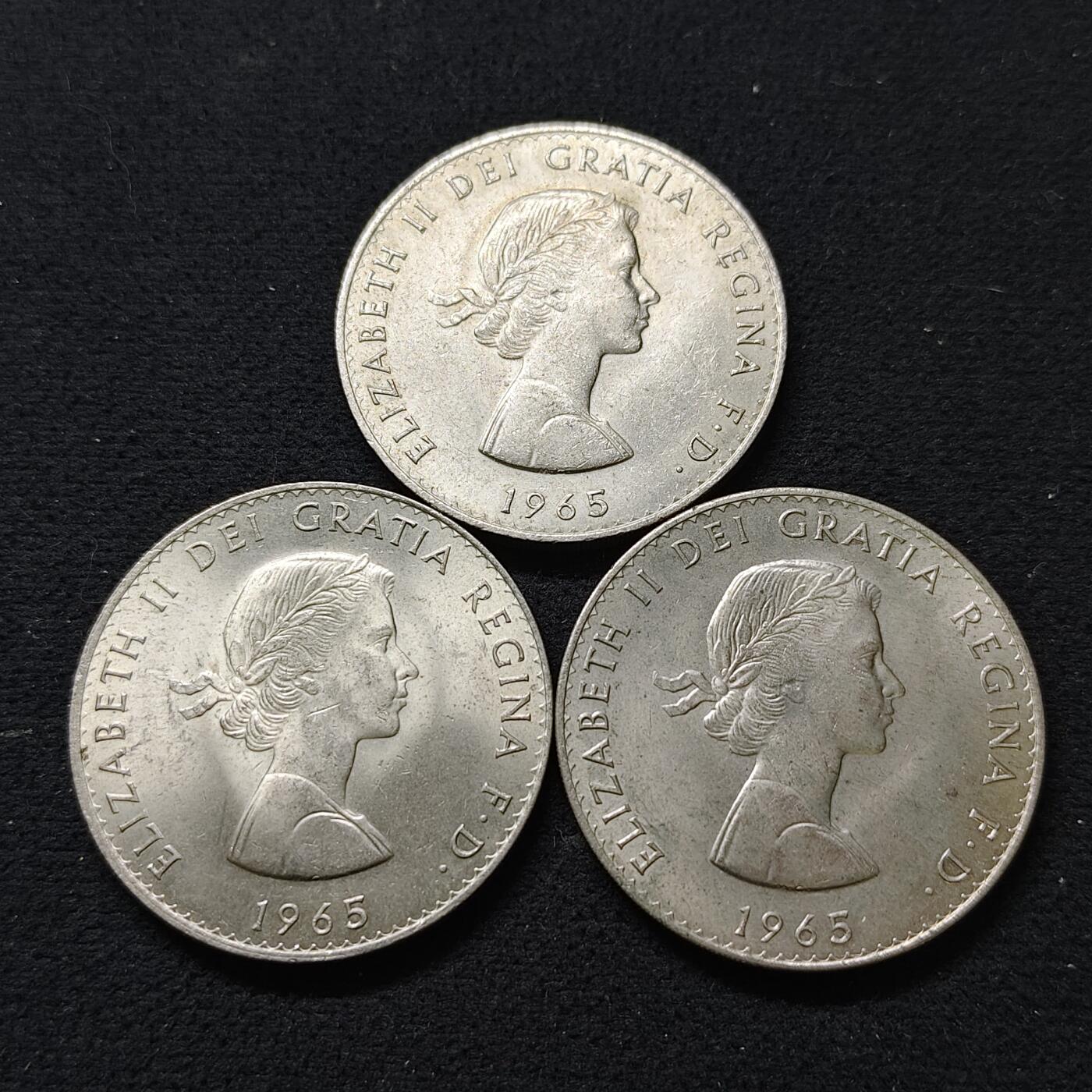 【全场包邮】纯粹捡漏拍480场（免费代拍第17场） 英国1965年1克朗丘吉尔克朗型纪念币3枚一组