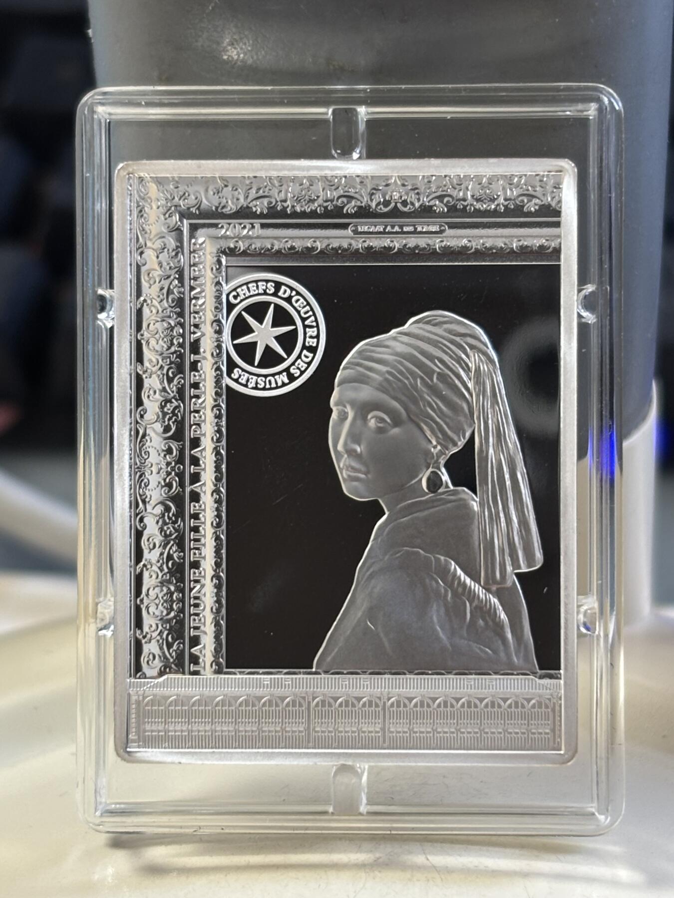 第183期拍卖 法国2021名画系列戴珍珠耳环的少女22克纪念银币，999银，22.2克，发行3000枚