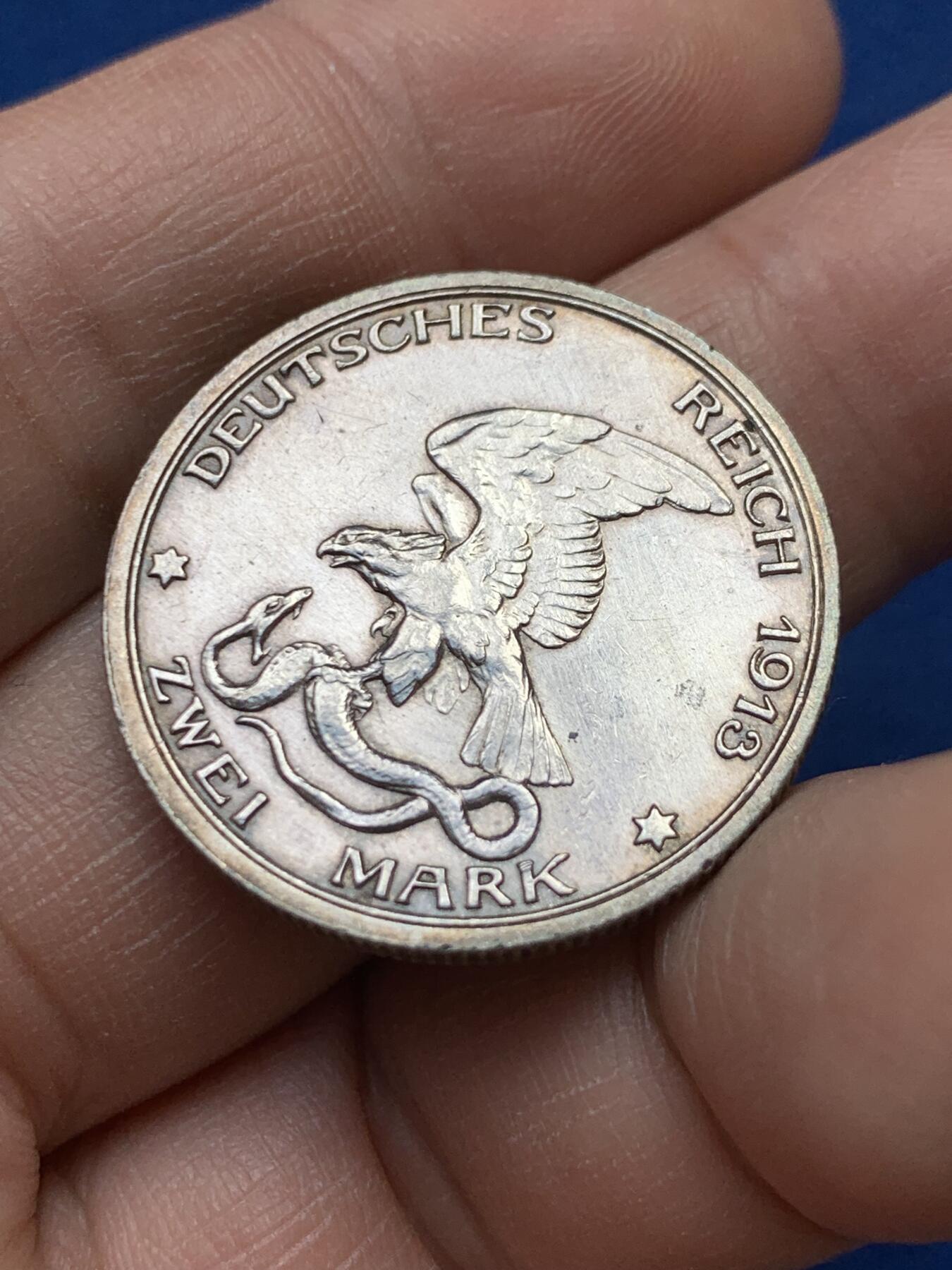 《竞宝斋》第441场 周日，周一，2场连拍 （全场包邮） 德国1913年普法战争胜利纪念2马克银币