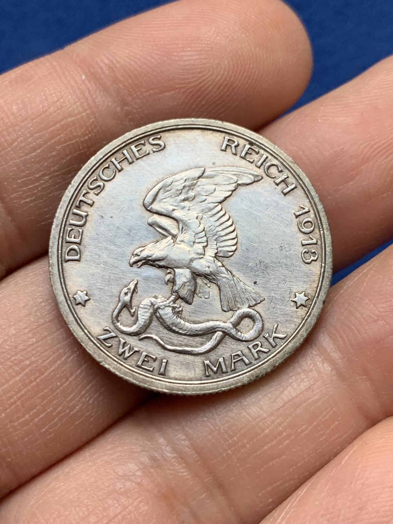 《竞宝斋》第441场 周日，周一，2场连拍 （全场包邮） 德国1913年普法战争胜利纪念2马克银币