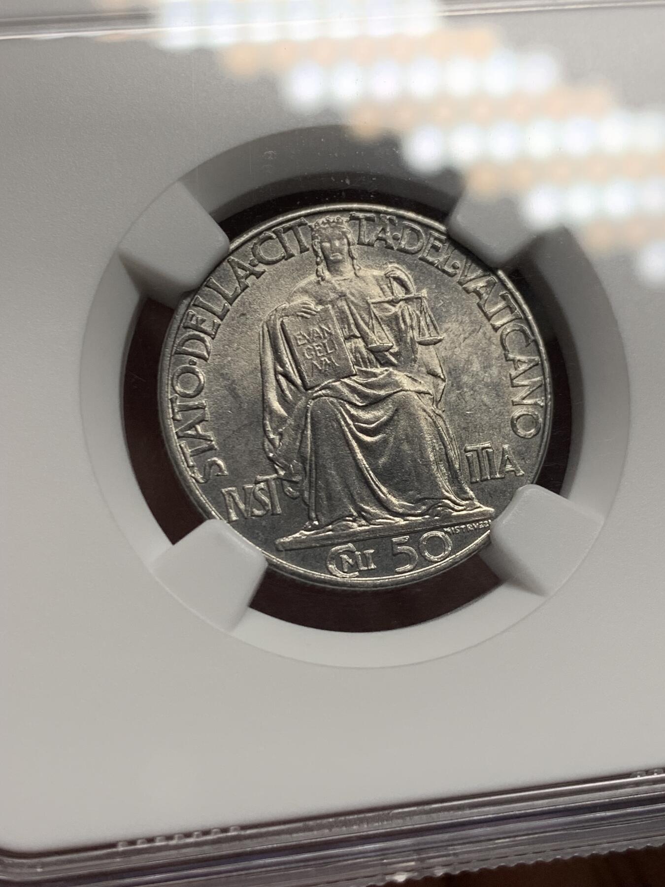 《竞宝斋》第441场 周日，周一，2场连拍 （全场包邮） NGC MS64 梵蒂冈1942年50C镍币