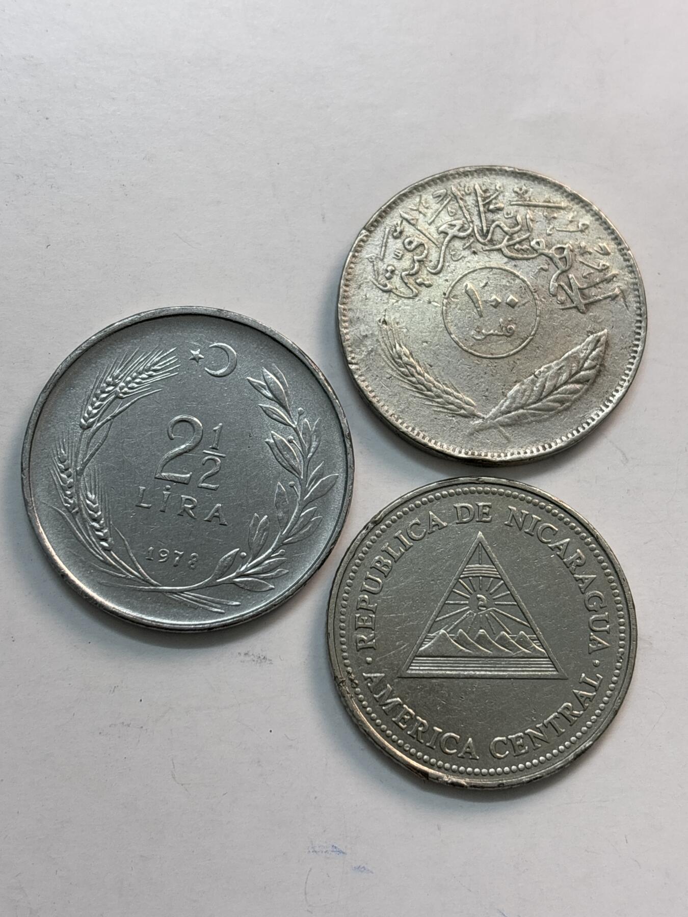 文馨钱币收藏第 282 场，【 长期接收代拍品】，加拿大老铜代用币，银币，德三系列场 土耳其，伊拉克，尼加拉瓜 3 枚