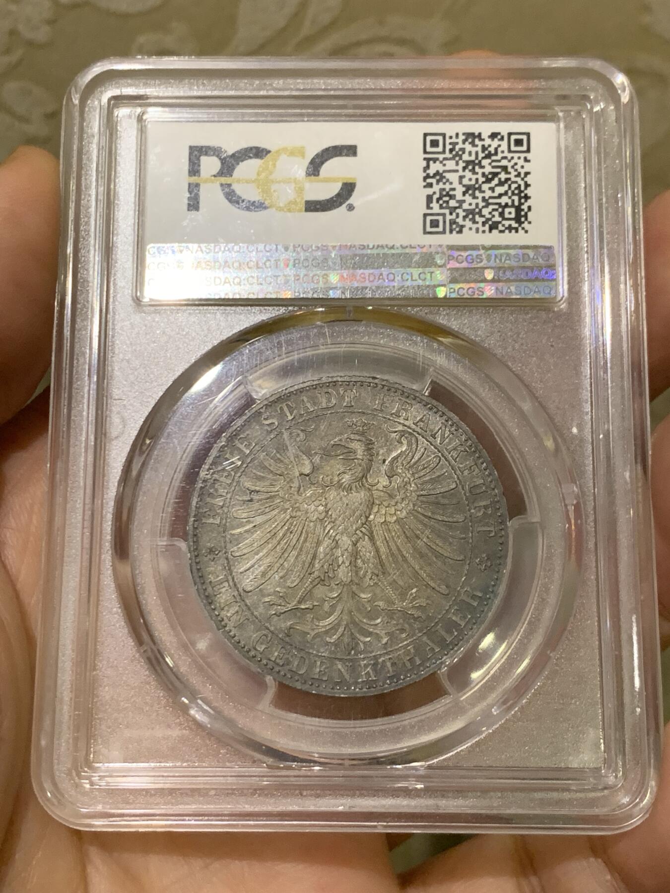 《竞宝斋》第441场 周日，周一，2场连拍 （全场包邮） PCGS MS64 德国1863年法兰克福王子会议泰勒 五彩包浆非常给力的状态