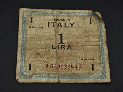 【淘币小摊】实时拍第八百零六拍   纸币场   满百包邮可预留二周 每周一统一发货   - 意大利1943年1里拉纸币【有折】