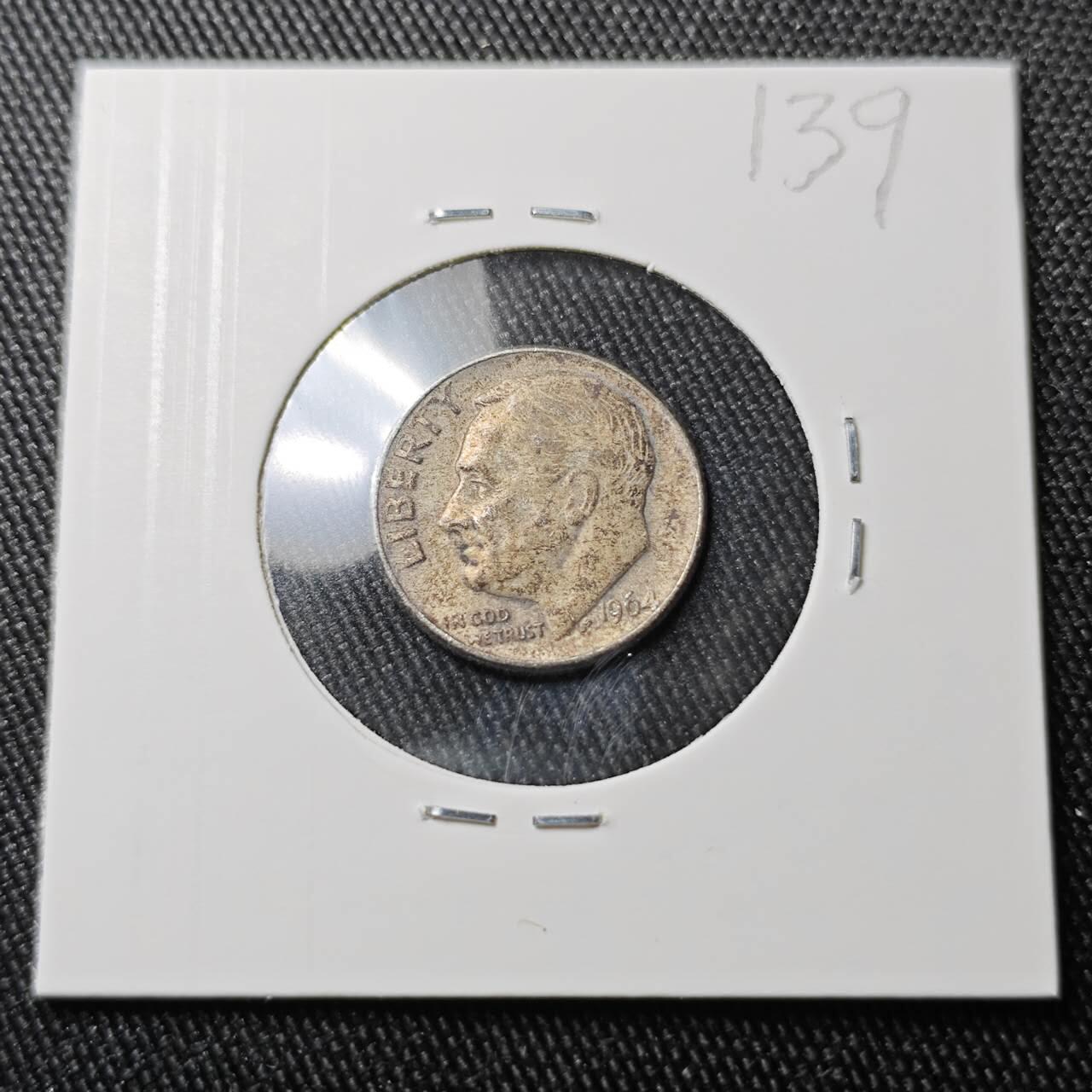 KK钱币收藏小铺 （套币 好品/批量散币 银币）专场  2月预留时间 周末发货   1964美国10分银币