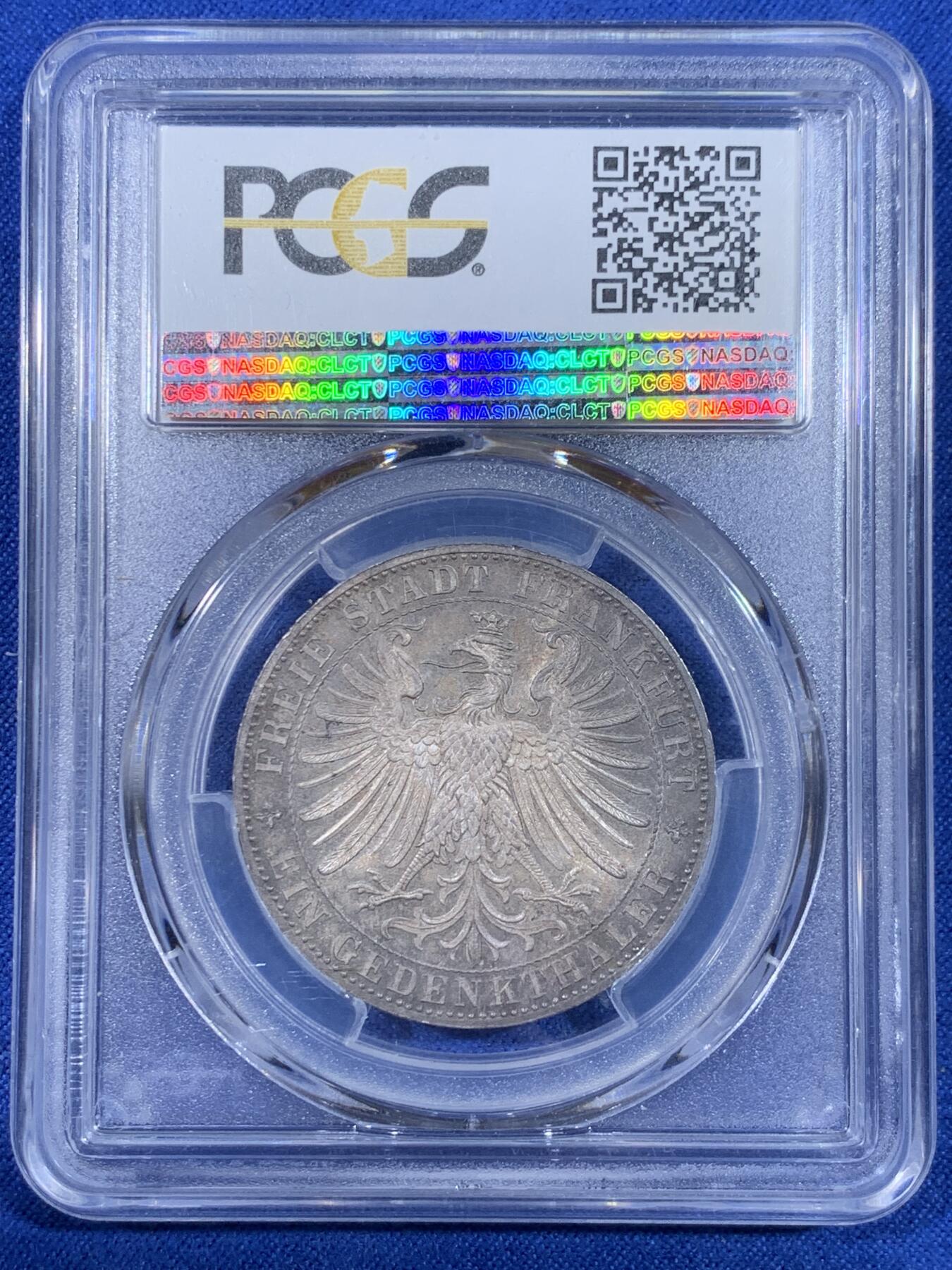 《竞宝斋》第441场 周日，周一，2场连拍 （全场包邮） PCGS MS64 德国1863年法兰克福王子会议泰勒 五彩包浆非常给力的状态