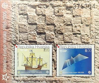 ↓君缘收藏660期☞钱币邮品↓无佣金、可寄存、满30元包邮  - 克罗地亚邮票，2005年欧洲邮票发行50周年·杜布罗夫尼克商船和海鸥邮票小全张