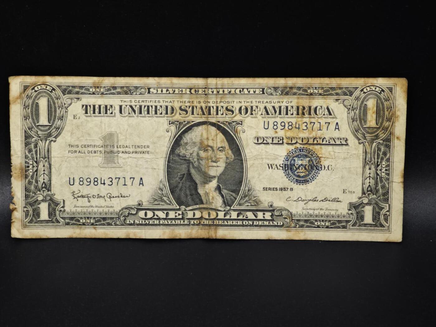【淘币小摊】实时拍第八百零六拍   纸币场   满百包邮可预留二周 每周一统一发货   美国1957年一美元纸币【有折】