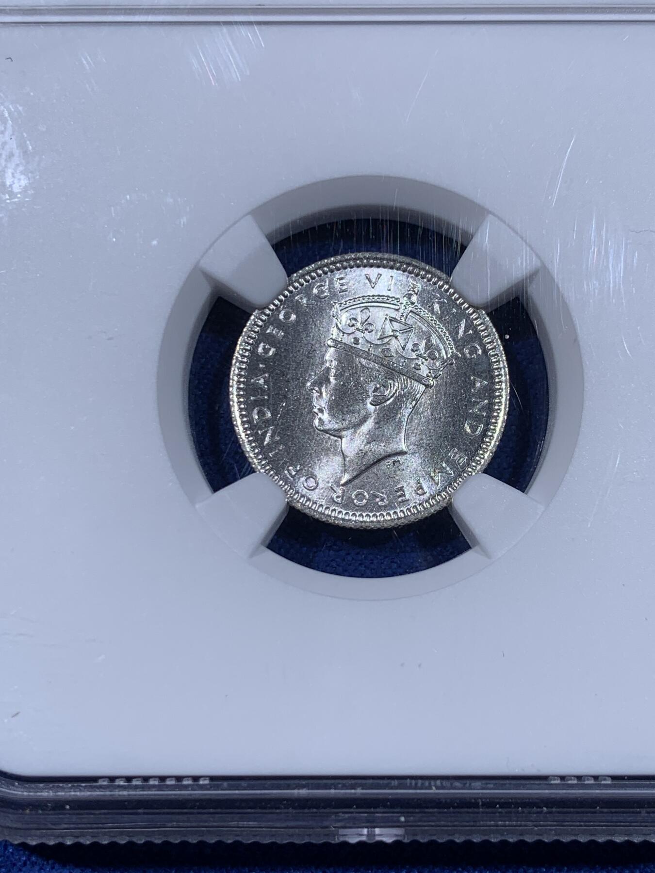 《竞宝斋》第441场 周日，周一，2场连拍 （全场包邮） NGC MS64 马来亚1941年10c小银币