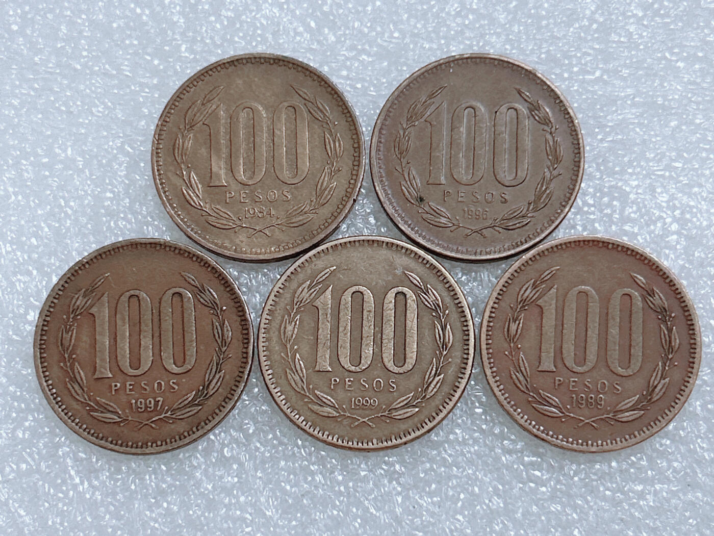 第一海外回流一元起拍收藏 散集专场  第271期 智利100比索硬币 5枚