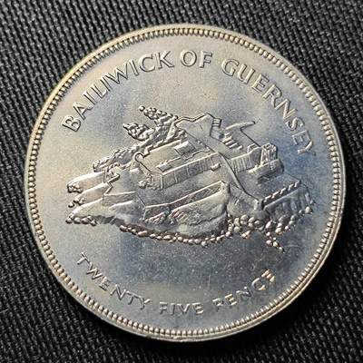 KK钱币收藏小铺 （套币 好品/批量散币 银币）专场  2月预留时间 周末发货 - 1977 根西25便士克朗形纪念币