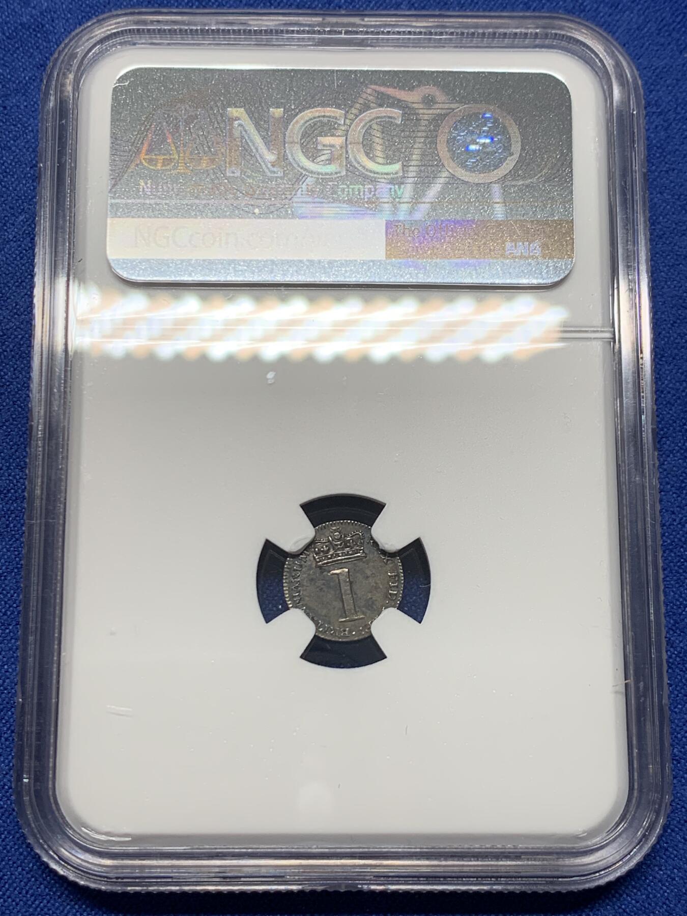 《竞宝斋》第441场 周日，周一，2场连拍 （全场包邮） NGC MS62 英国1817年乔治四世濯足节1便士银币  紫罗兰包浆低评，少见品种