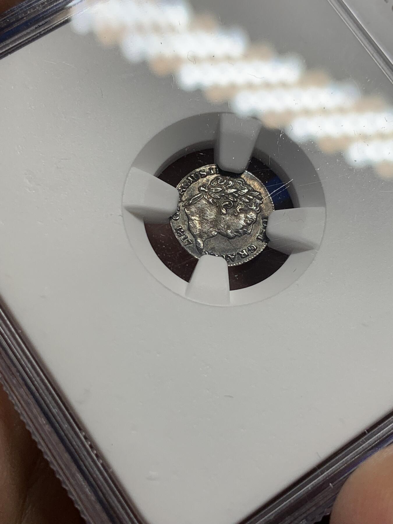 《竞宝斋》第441场 周日，周一，2场连拍 （全场包邮） NGC MS62 英国1817年乔治四世濯足节1便士银币  紫罗兰包浆低评，少见品种