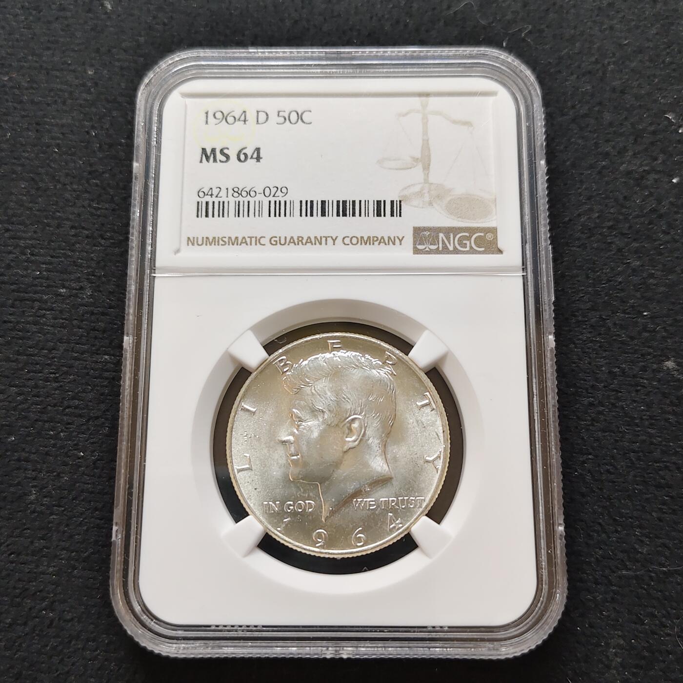 【全场包邮】纯粹捡漏拍481场（免费代拍第18场） 美国1964年肯尼迪50分独年版高银币-NGC MS64