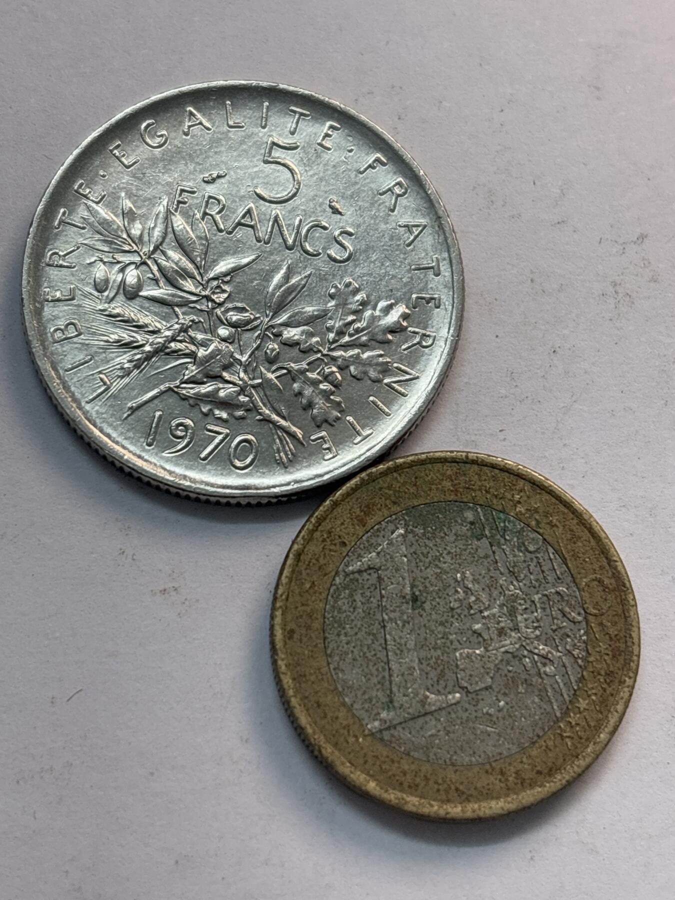 文馨钱币收藏第 282 场，【 长期接收代拍品】，加拿大老铜代用币，银币，德三系列场 法国 1 欧元➕5 法郎