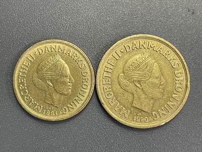 回流1123 - 丹麦90年代初期10、20克朗铜币 玛格丽特二世