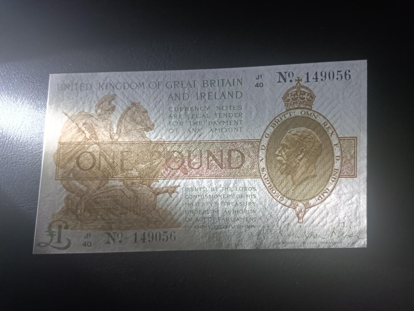 2025十一月第六期，总第204期 英国1923版1镑AUNC，爱尔兰独立前早期“大不列颠及爱尔兰联合王国”抬头，乔治五世国王和威斯敏斯特宫