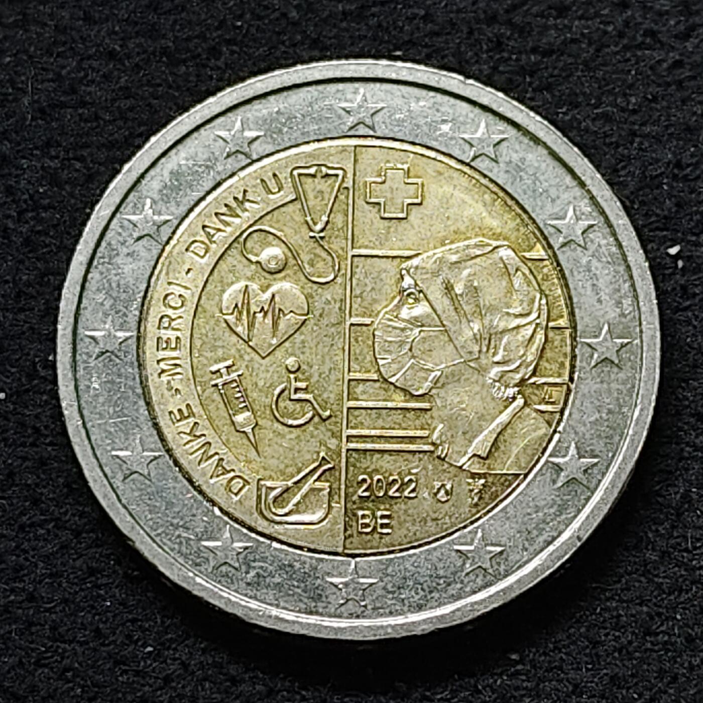 【全场包邮】纯粹捡漏拍480场（免费代拍第17场） 比利时2022年2欧元疫情期间医疗贡献双色纪念币
