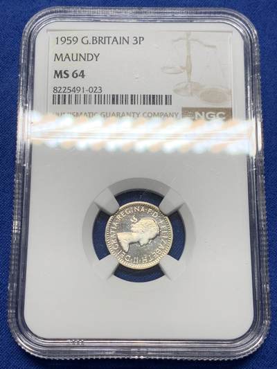 《竞宝斋》第441场 周日，周一，2场连拍 （全场包邮） - NGC MS64 英国1959年3便士濯足节银币