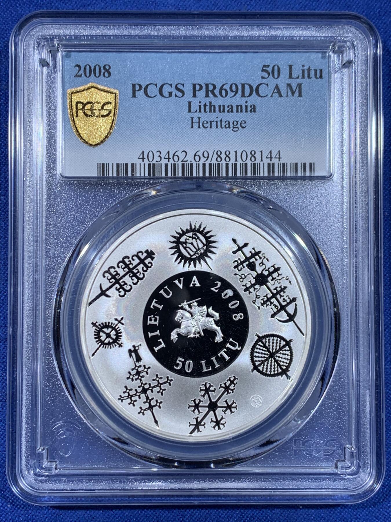 《竞宝斋》第441场 周日，周一，2场连拍 （全场包邮） PCGS PR69DCAM 立陶宛 2008年 50L 文化遗产精致大银币 工艺和设计兼备 非常漂亮