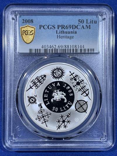 《竞宝斋》第441场 周日，周一，2场连拍 （全场包邮） - PCGS PR69DCAM 立陶宛 2008年 50L 文化遗产精致大银币 工艺和设计兼备 非常漂亮