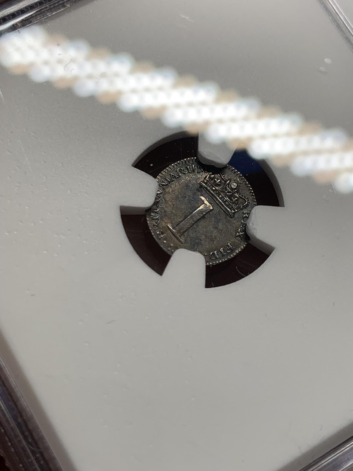 《竞宝斋》第441场 周日，周一，2场连拍 （全场包邮） NGC MS62 英国1817年乔治四世濯足节1便士银币  紫罗兰包浆低评，少见品种