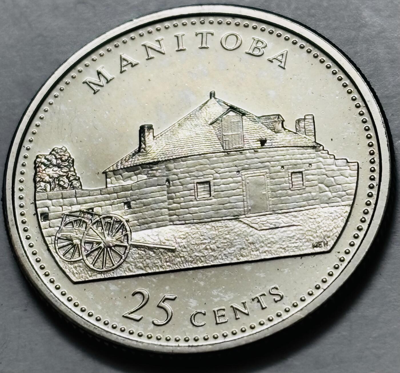 文馨钱币收藏第 282 场，【 长期接收代拍品】，加拿大老铜代用币，银币，德三系列场 少见全新未流通 1992 年加拿大 曼尼托巴联邦成立 125 周年 25 分纪念币