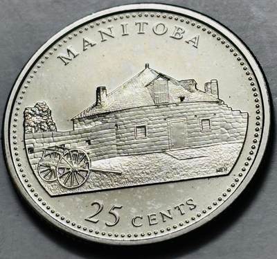 文馨钱币收藏第 282 场，【 长期接收代拍品】，加拿大老铜代用币，银币，德三系列场 - 少见全新未流通 1992 年加拿大 曼尼托巴联邦成立 125 周年 25 分纪念币