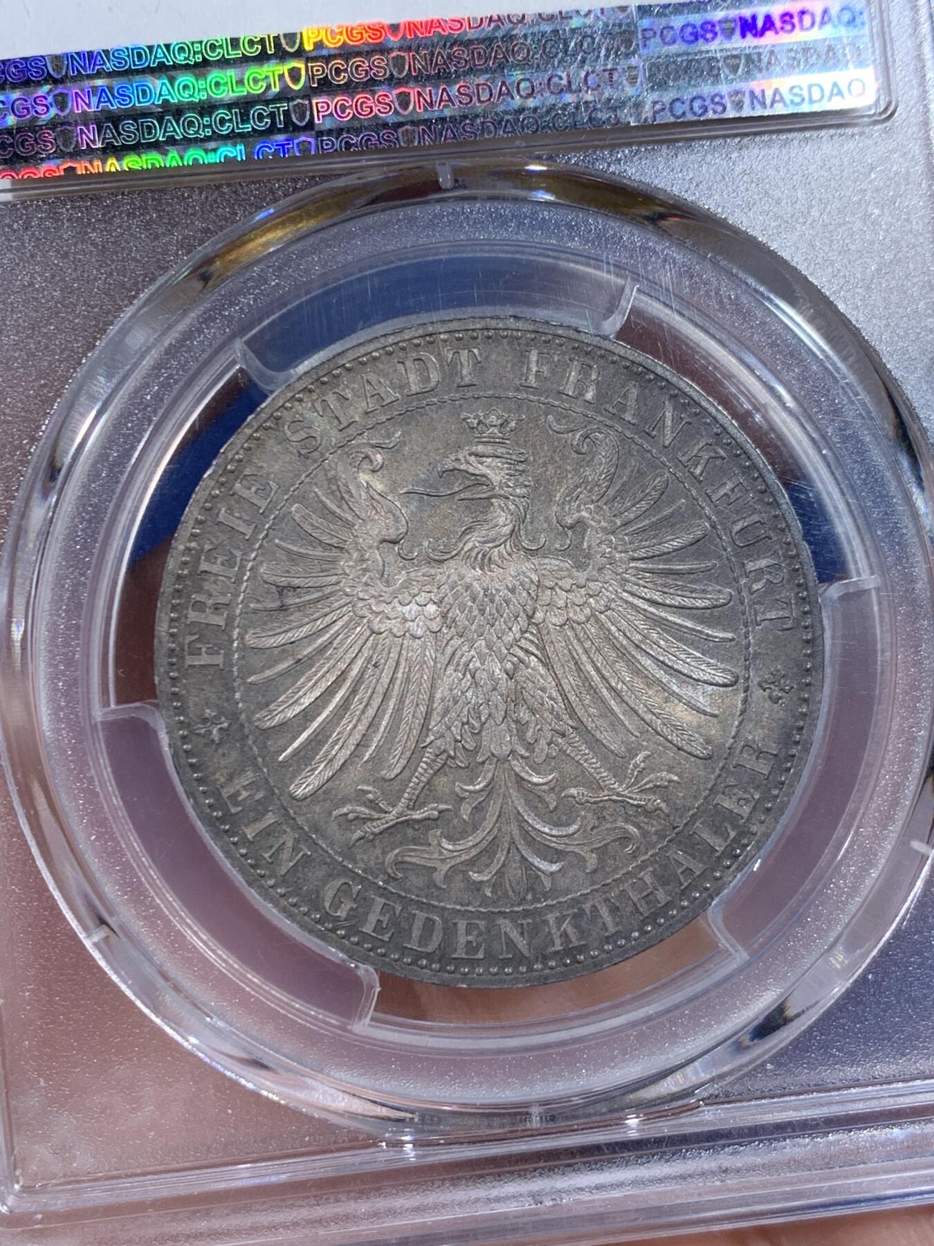《竞宝斋》第441场 周日，周一，2场连拍 （全场包邮） PCGS MS64 德国1863年法兰克福王子会议泰勒 五彩包浆非常给力的状态