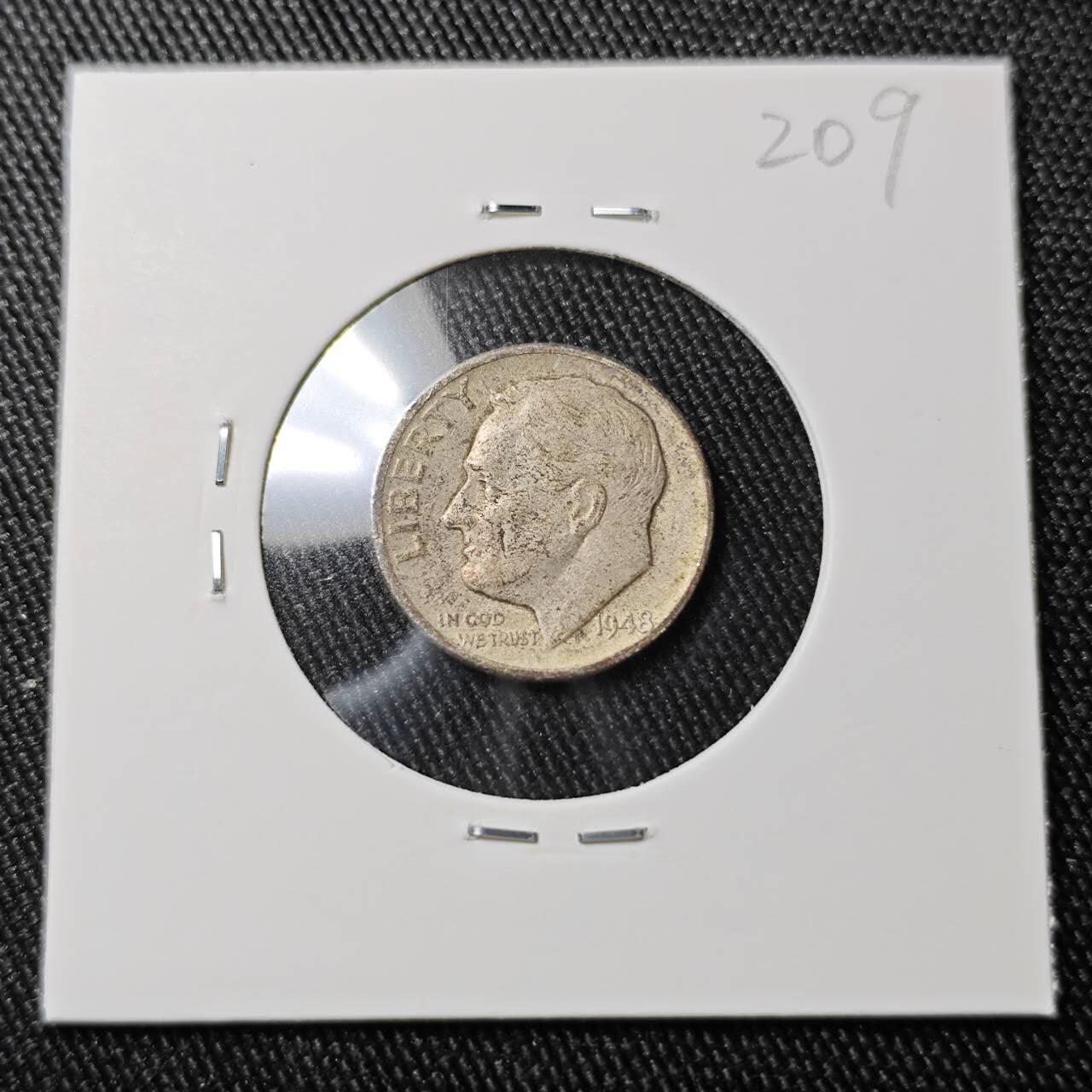 KK钱币收藏小铺 （套币 好品/批量散币 银币）专场  2月预留时间 周末发货   1948美国10分银币